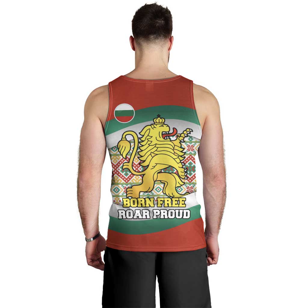 Bulgaria Lion Men Tank Top Tricolor Flag, Folk Pattern and Proud Motto
