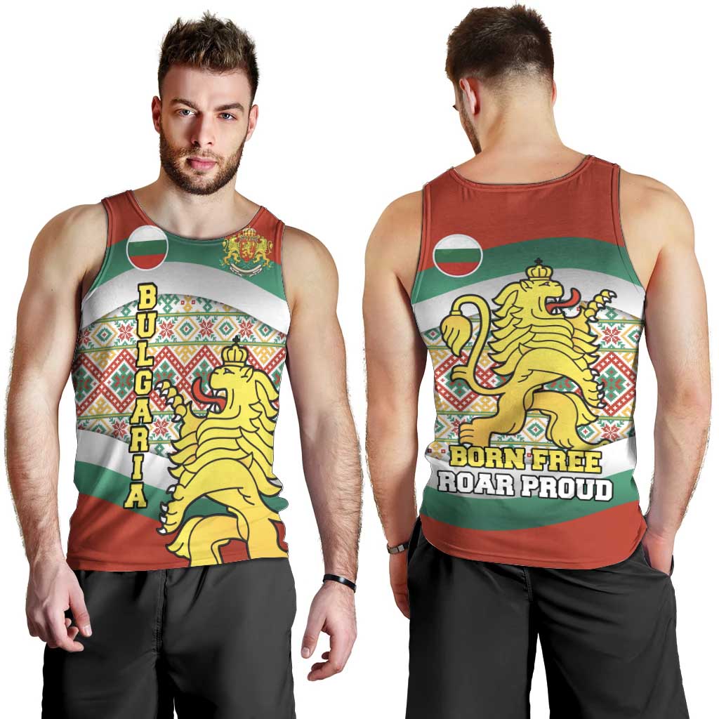 Bulgaria Lion Men Tank Top Tricolor Flag, Folk Pattern and Proud Motto