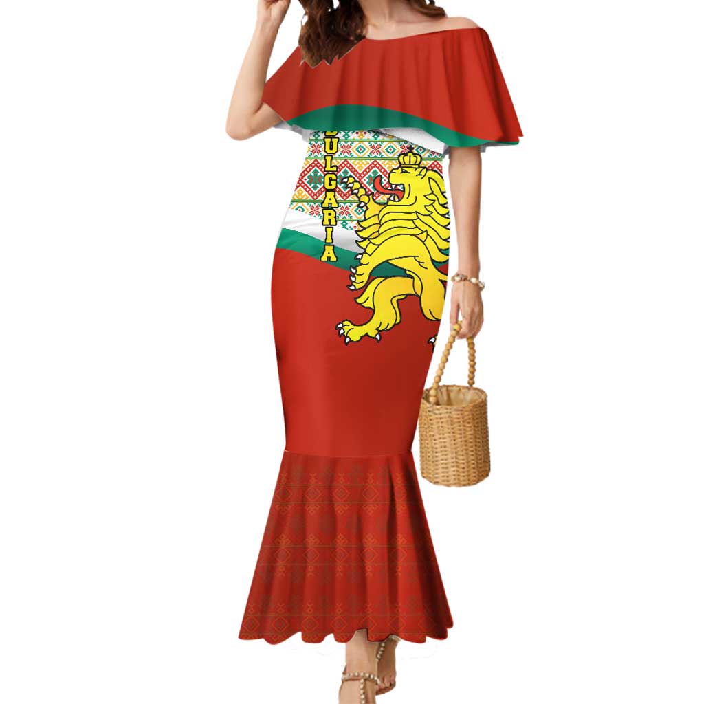 Bulgaria Lion Mermaid Dress Tricolor Flag, Folk Pattern and Proud Motto