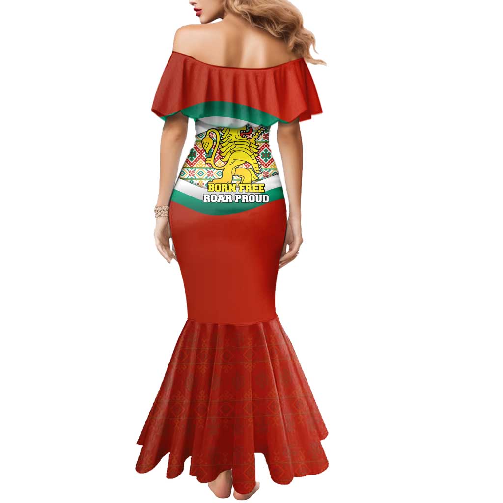 Bulgaria Lion Mermaid Dress Tricolor Flag, Folk Pattern and Proud Motto