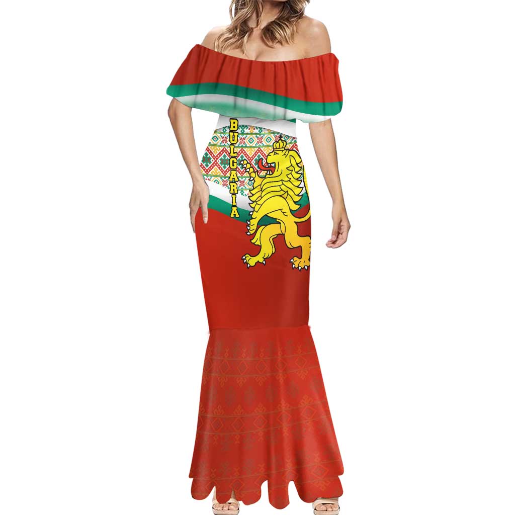 Bulgaria Lion Mermaid Dress Tricolor Flag, Folk Pattern and Proud Motto