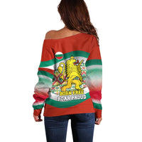Bulgaria Lion Off Shoulder Sweater Tricolor Flag, Folk Pattern and Proud Motto