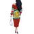 Bulgaria Lion Off The Shoulder Long Sleeve Dress Tricolor Flag, Folk Pattern and Proud Motto