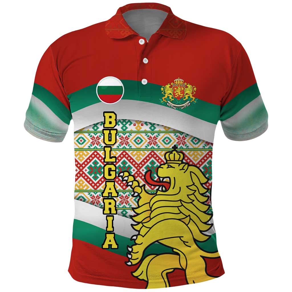 Bulgaria Lion Polo Shirt Tricolor Flag, Folk Pattern and Proud Motto