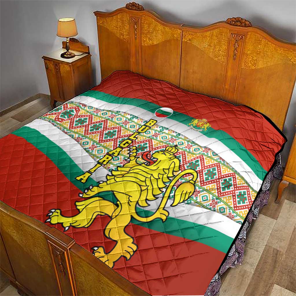 Bulgaria Lion Quilt Tricolor Flag, Folk Pattern and Proud Motto