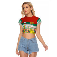 Bulgaria Lion Raglan Cropped T Shirt Tricolor Flag, Folk Pattern and Proud Motto