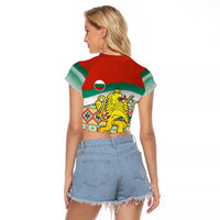 Bulgaria Lion Raglan Cropped T Shirt Tricolor Flag, Folk Pattern and Proud Motto