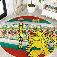 Bulgaria Lion Round Carpet Tricolor Flag, Folk Pattern and Proud Motto