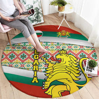 Bulgaria Lion Round Carpet Tricolor Flag, Folk Pattern and Proud Motto