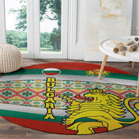 Bulgaria Lion Round Carpet Tricolor Flag, Folk Pattern and Proud Motto