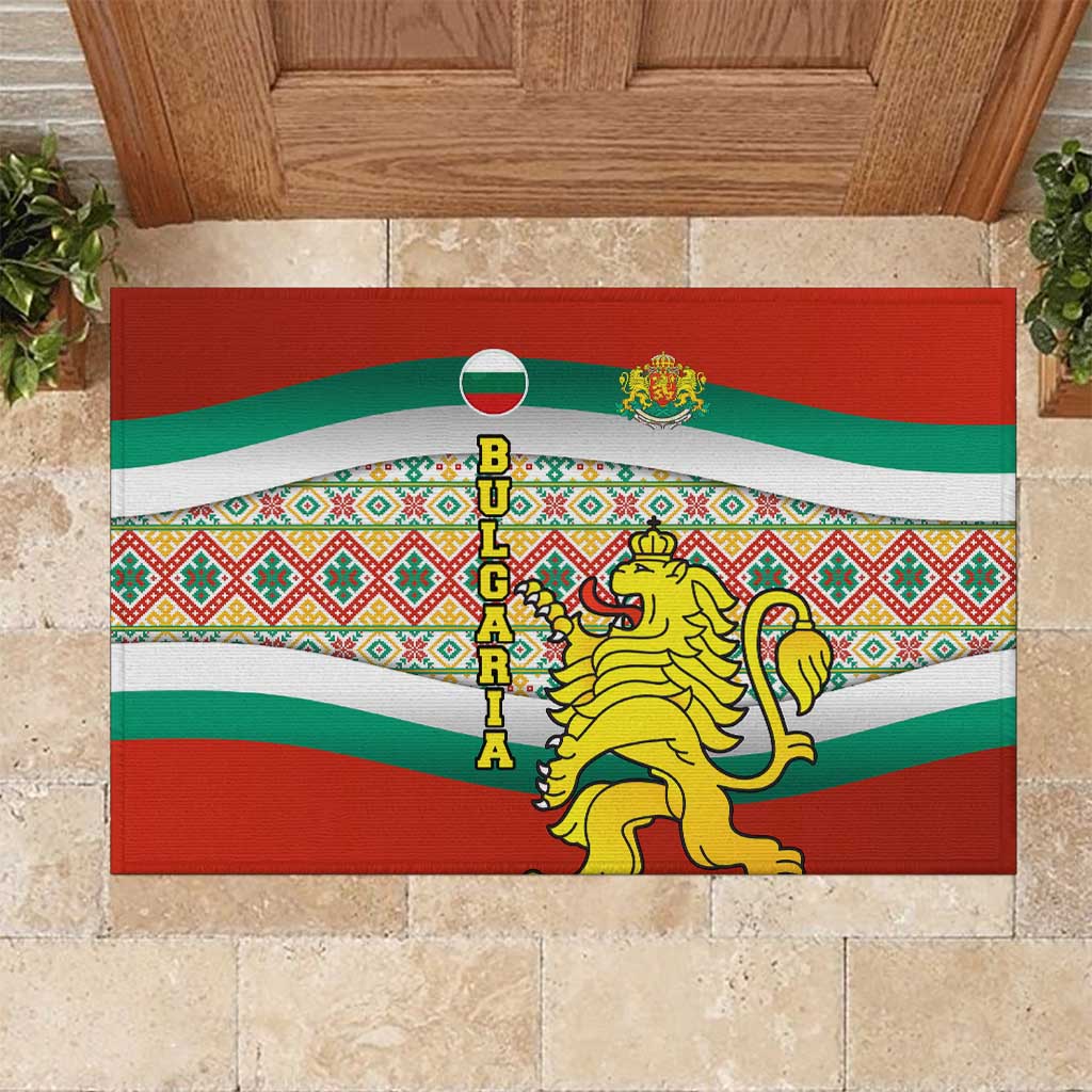 Bulgaria Lion Rubber Doormat Tricolor Flag, Folk Pattern and Proud Motto
