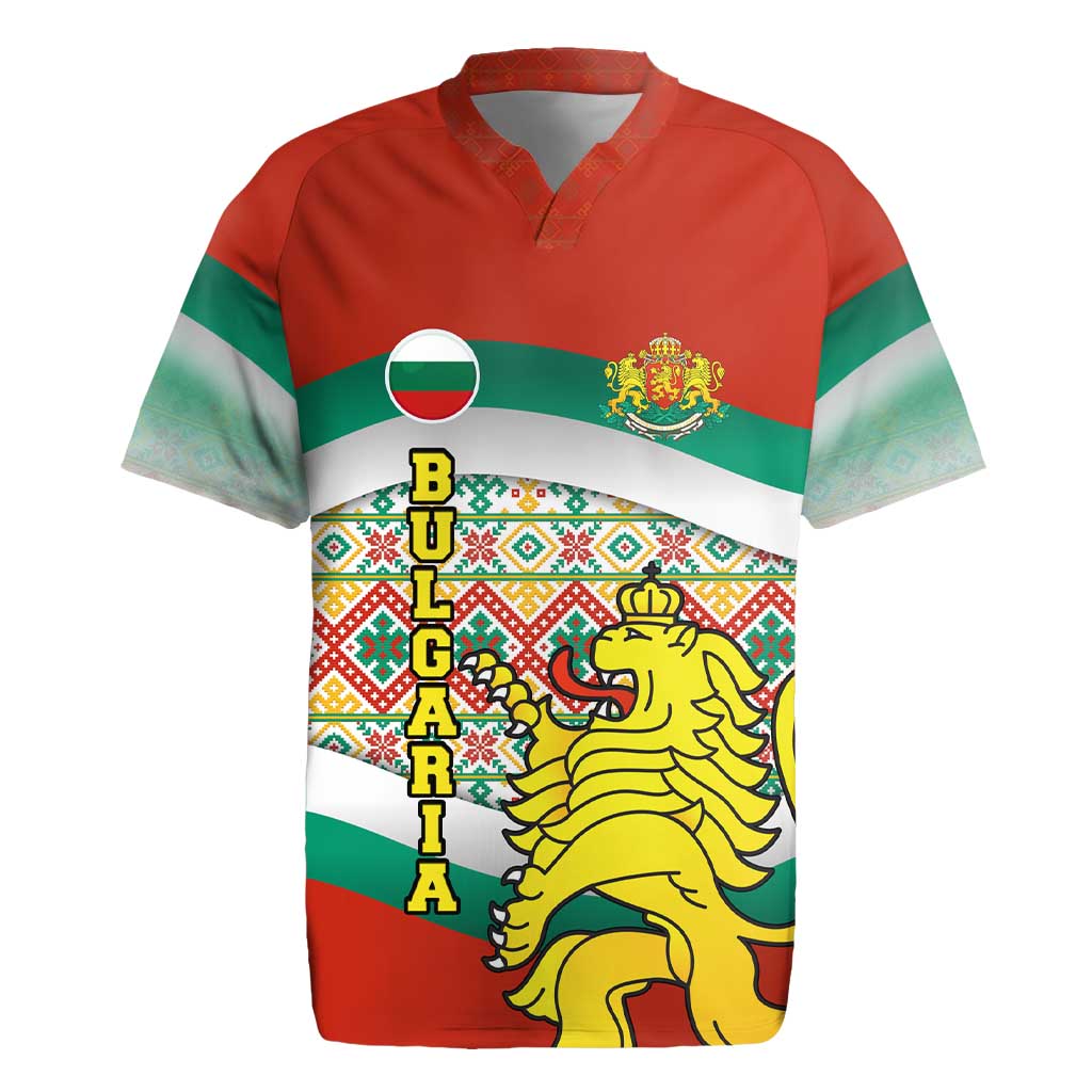 Bulgaria Lion Rugby Jersey Tricolor Flag, Folk Pattern and Proud Motto