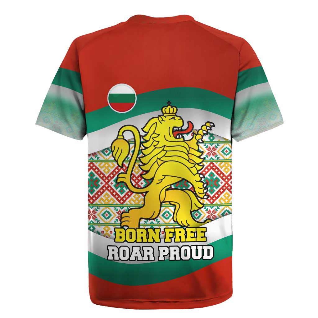 Bulgaria Lion Rugby Jersey Tricolor Flag, Folk Pattern and Proud Motto
