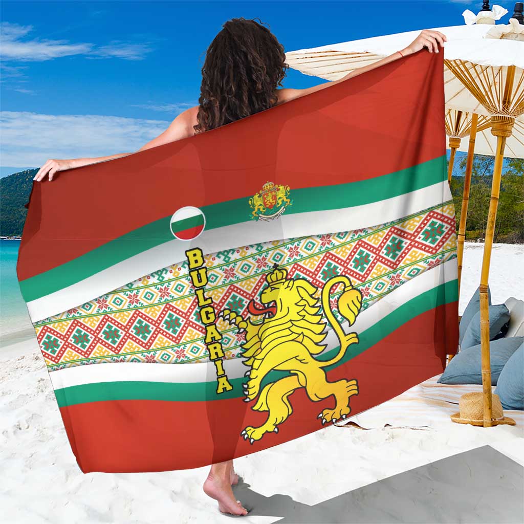 Bulgaria Lion Sarong Tricolor Flag, Folk Pattern and Proud Motto