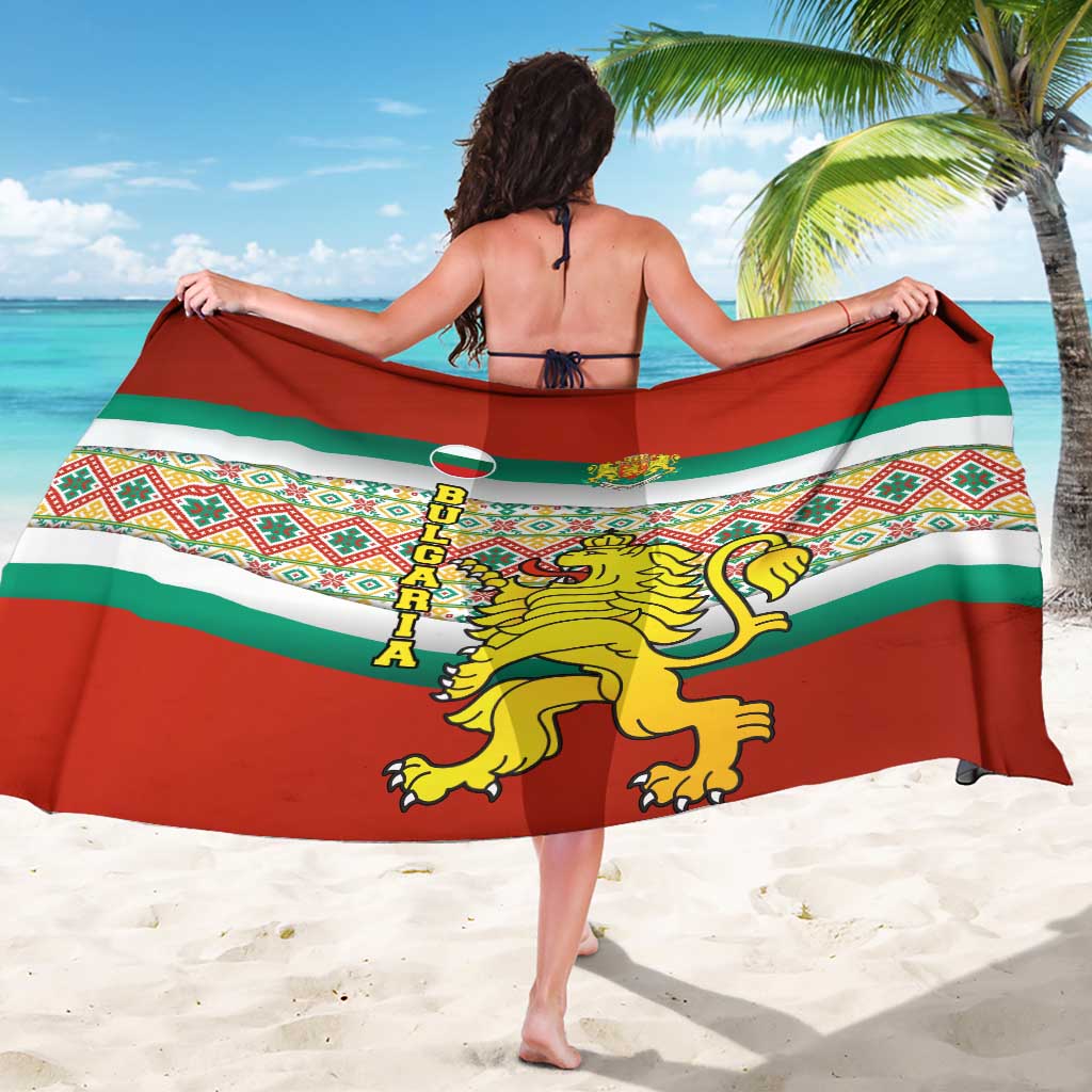 Bulgaria Lion Sarong Tricolor Flag, Folk Pattern and Proud Motto