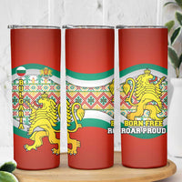 Bulgaria Lion Skinny Tumbler Tricolor Flag, Folk Pattern and Proud Motto