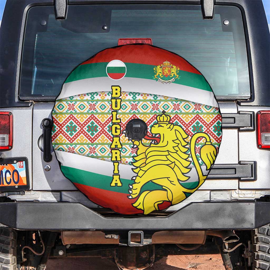 Bulgaria Lion Spare Tire Cover Tricolor Flag, Folk Pattern and Proud Motto
