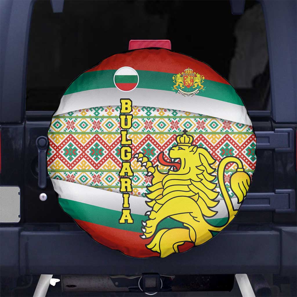 Bulgaria Lion Spare Tire Cover Tricolor Flag, Folk Pattern and Proud Motto