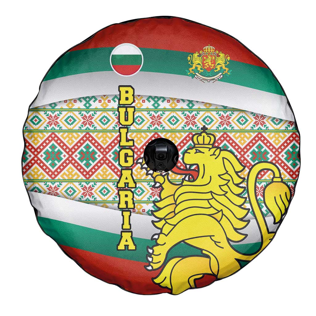 Bulgaria Lion Spare Tire Cover Tricolor Flag, Folk Pattern and Proud Motto