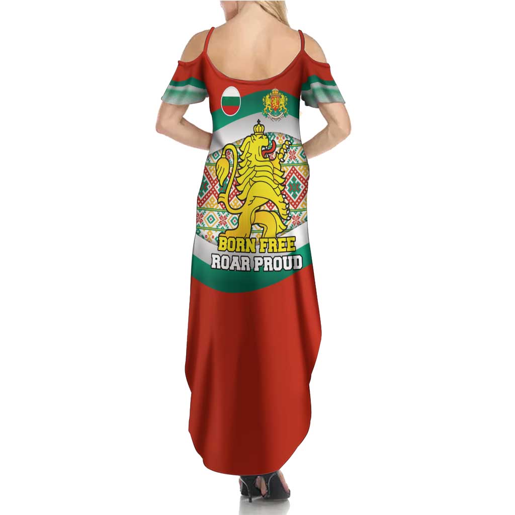 Bulgaria Lion Summer Maxi Dress Tricolor Flag, Folk Pattern and Proud Motto