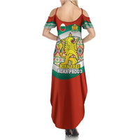 Bulgaria Lion Summer Maxi Dress Tricolor Flag, Folk Pattern and Proud Motto
