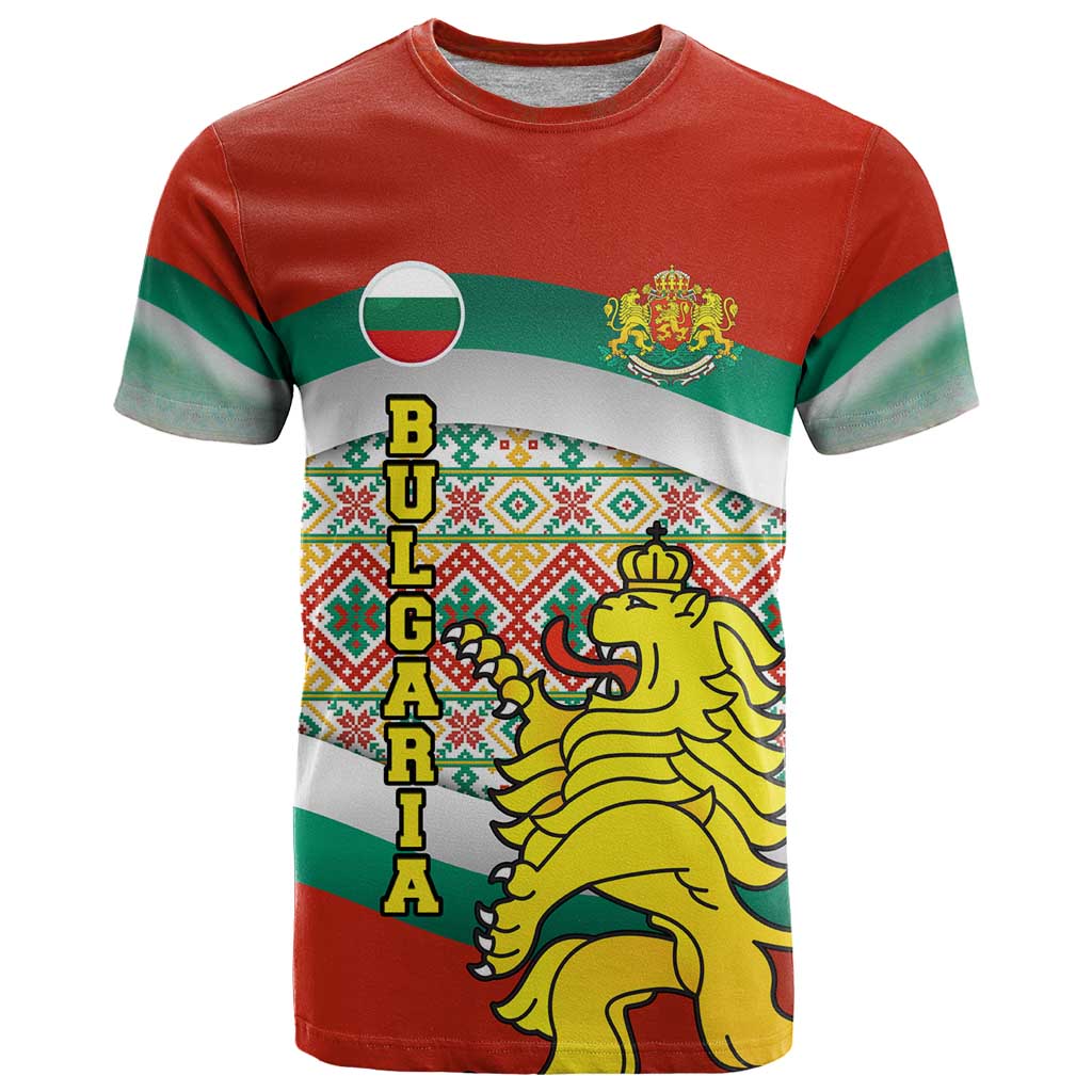 Bulgaria Lion T Shirt Tricolor Flag, Folk Pattern and Proud Motto