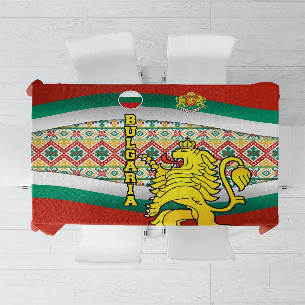 Bulgaria Lion Tablecloth Tricolor Flag, Folk Pattern and Proud Motto