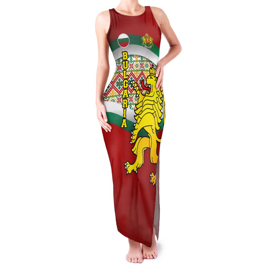 Bulgaria Lion Tank Maxi Dress Tricolor Flag, Folk Pattern and Proud Motto