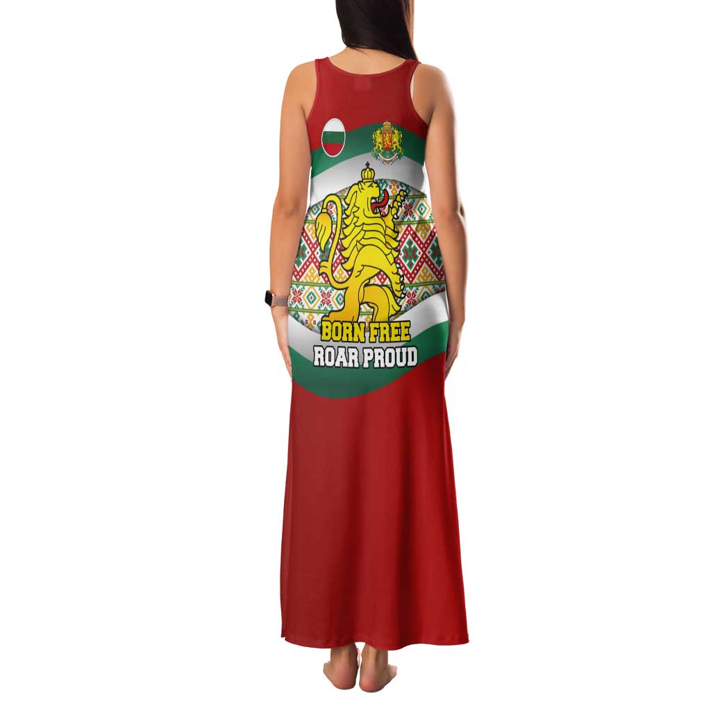 Bulgaria Lion Tank Maxi Dress Tricolor Flag, Folk Pattern and Proud Motto