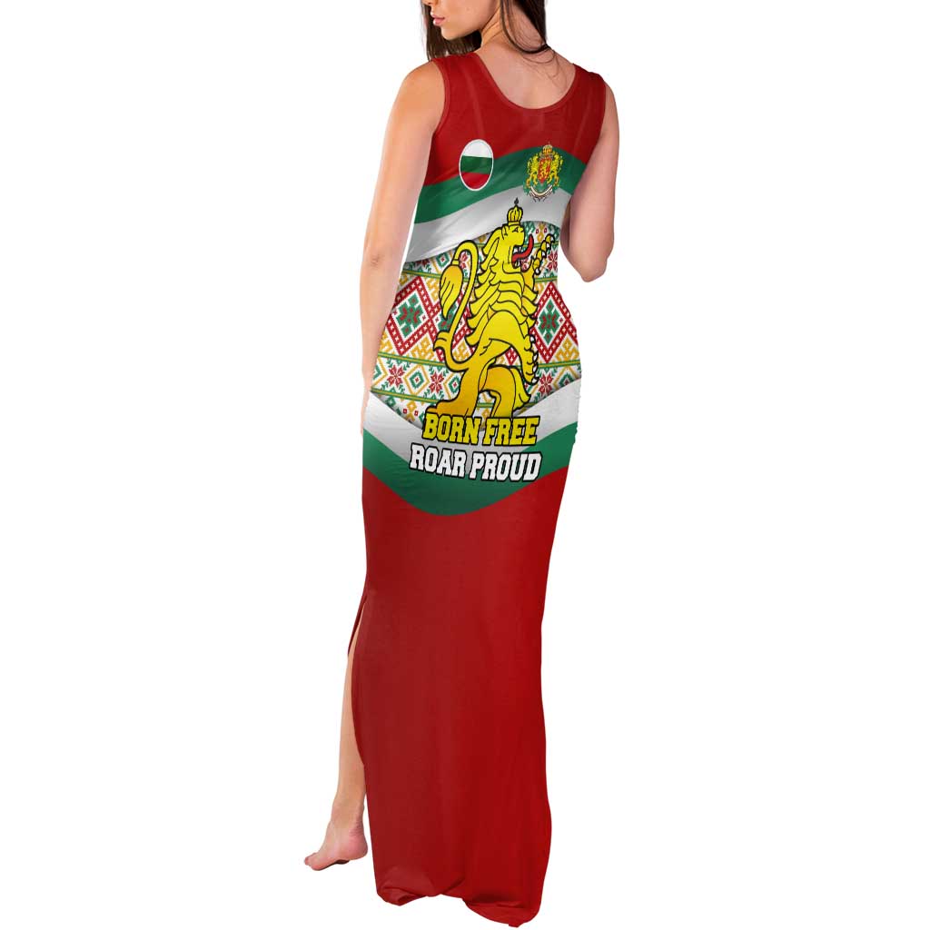 Bulgaria Lion Tank Maxi Dress Tricolor Flag, Folk Pattern and Proud Motto