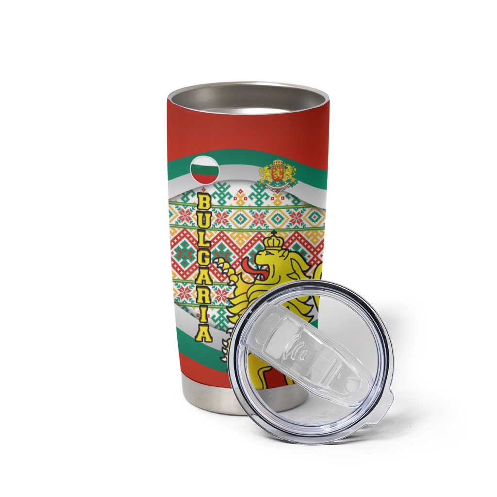 Bulgaria Lion Tumbler Cup Tricolor Flag, Folk Pattern and Proud Motto