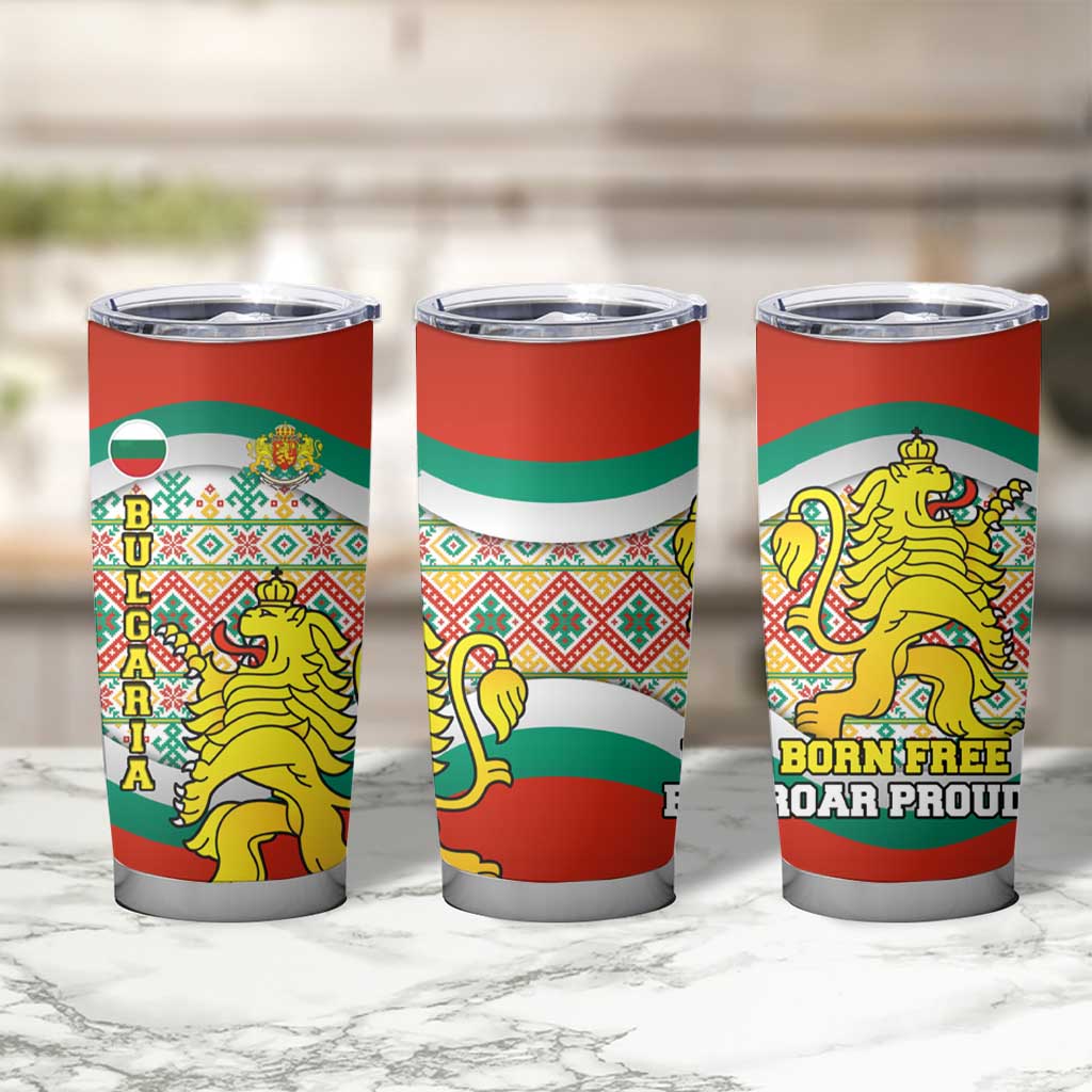 Bulgaria Lion Tumbler Cup Tricolor Flag, Folk Pattern and Proud Motto