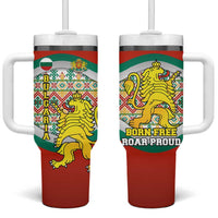 Bulgaria Lion Tumbler With Handle Tricolor Flag, Folk Pattern and Proud Motto