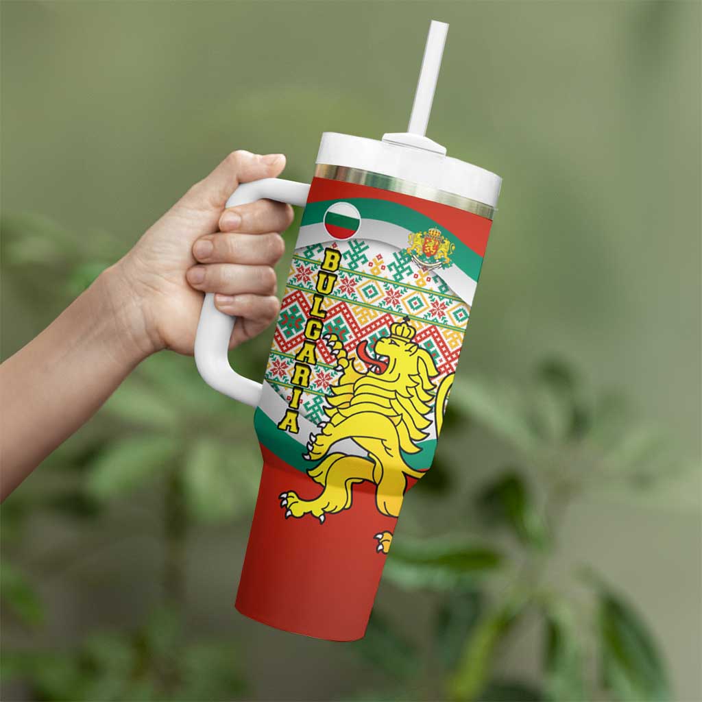 Bulgaria Lion Tumbler With Handle Tricolor Flag, Folk Pattern and Proud Motto