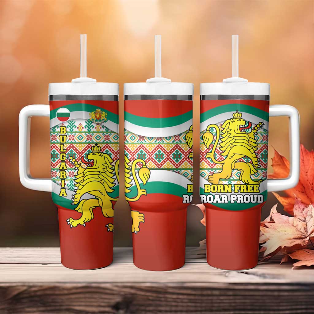 Bulgaria Lion Tumbler With Handle Tricolor Flag, Folk Pattern and Proud Motto