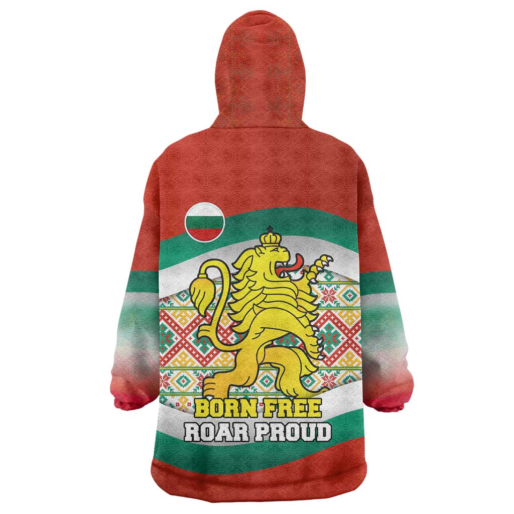 Bulgaria Lion Wearable Blanket Hoodie Tricolor Flag, Folk Pattern and Proud Motto