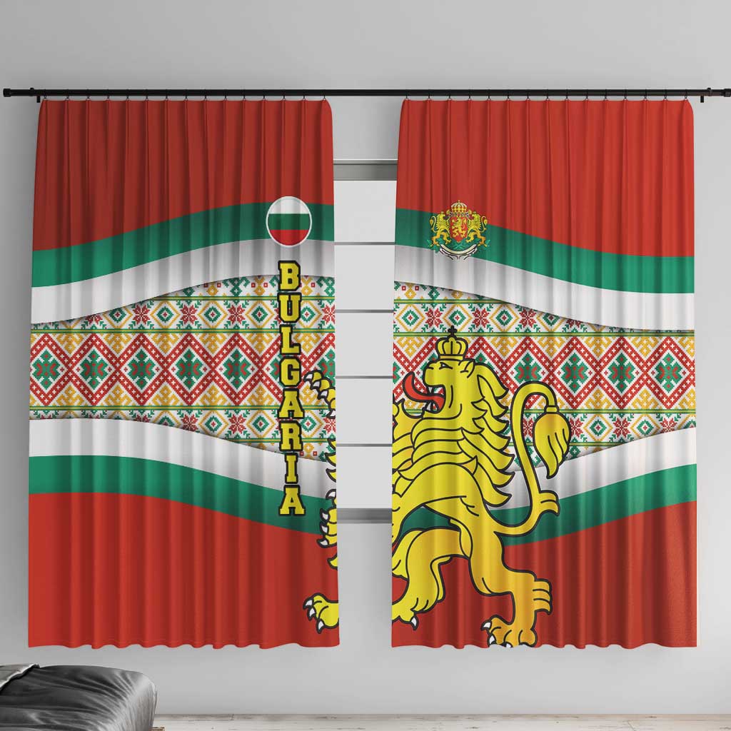 Bulgaria Lion Window Curtain Tricolor Flag, Folk Pattern and Proud Motto