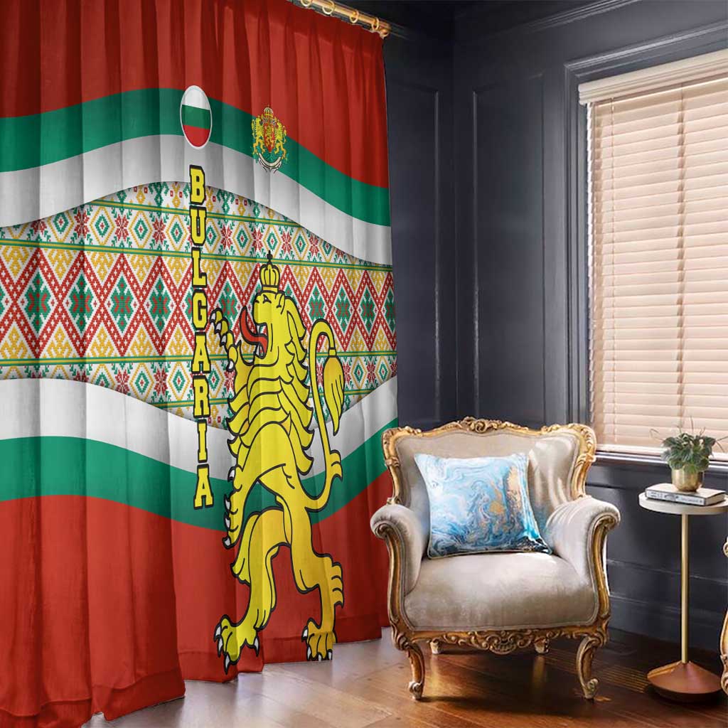 Bulgaria Lion Window Curtain Tricolor Flag, Folk Pattern and Proud Motto