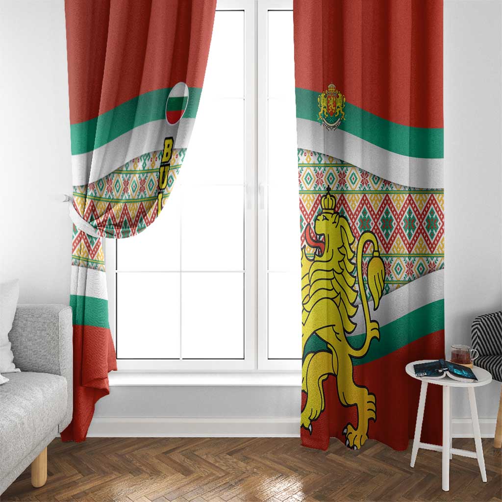 Bulgaria Lion Window Curtain Tricolor Flag, Folk Pattern and Proud Motto