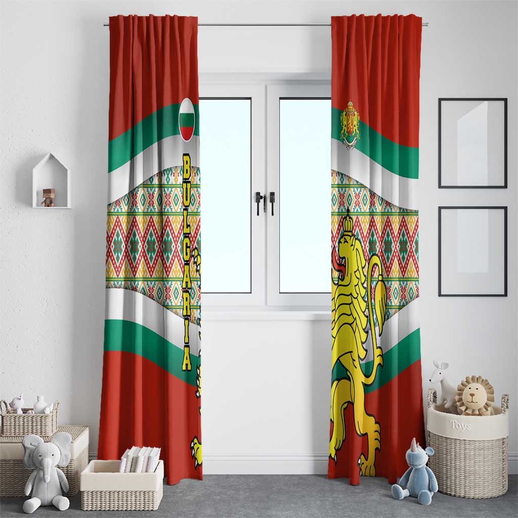 Bulgaria Lion Window Curtain Tricolor Flag, Folk Pattern and Proud Motto