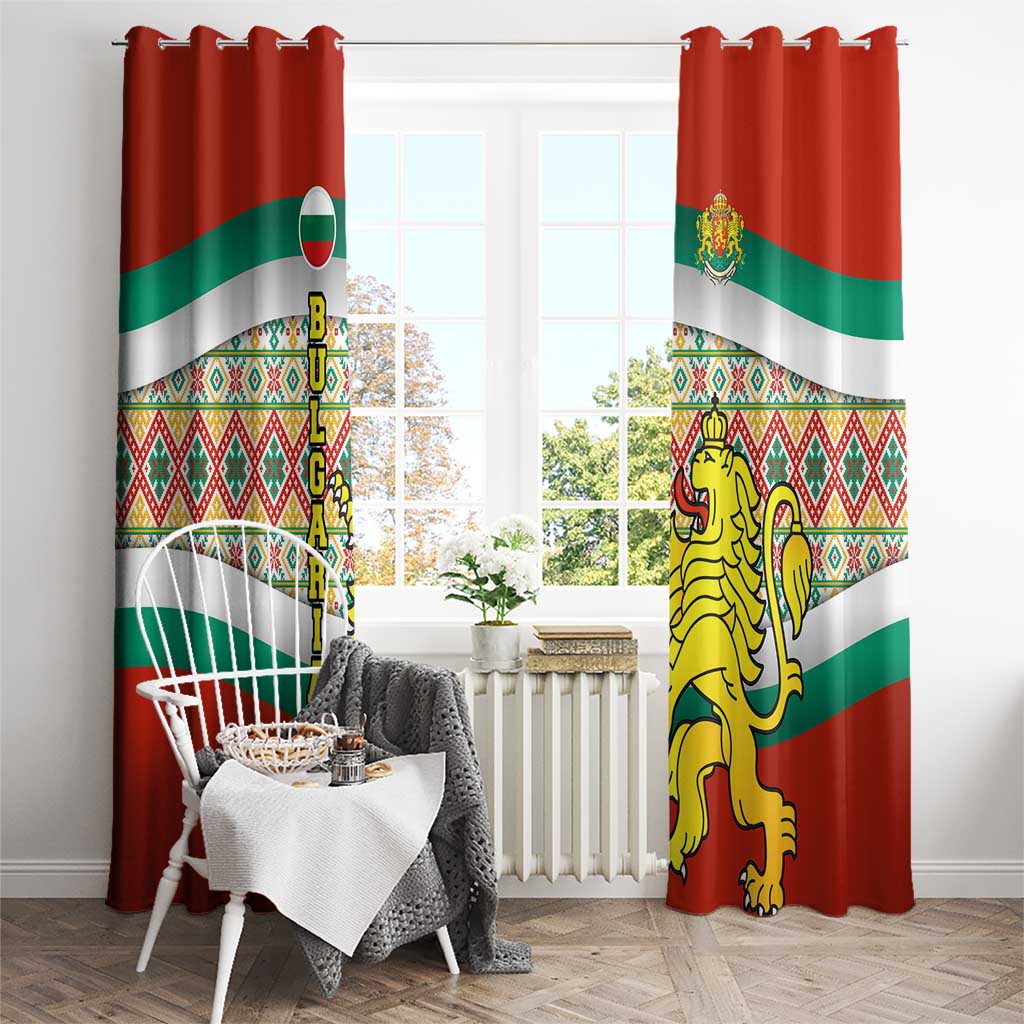 Bulgaria Lion Window Curtain Tricolor Flag, Folk Pattern and Proud Motto