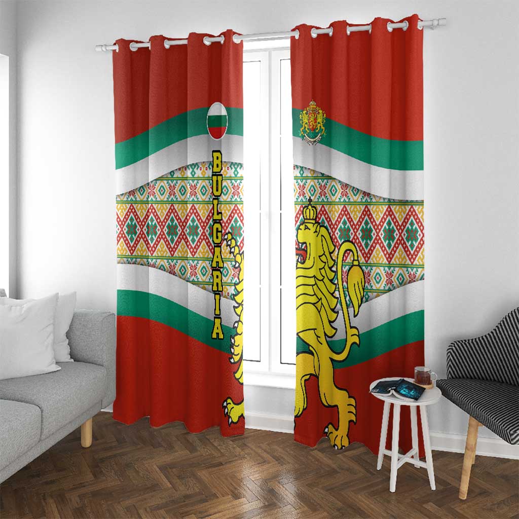 Bulgaria Lion Window Curtain Tricolor Flag, Folk Pattern and Proud Motto