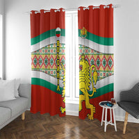 Bulgaria Lion Window Curtain Tricolor Flag, Folk Pattern and Proud Motto