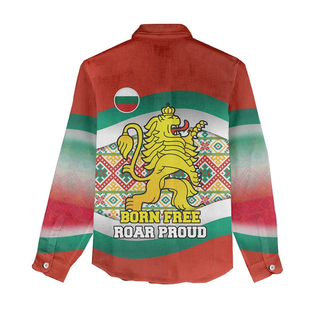 Bulgaria Lion Women Casual Shirt Tricolor Flag, Folk Pattern and Proud Motto