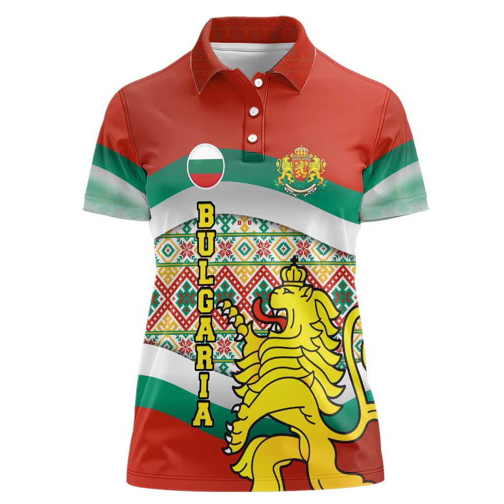 Bulgaria Lion Women Polo Shirt Tricolor Flag, Folk Pattern and Proud Motto