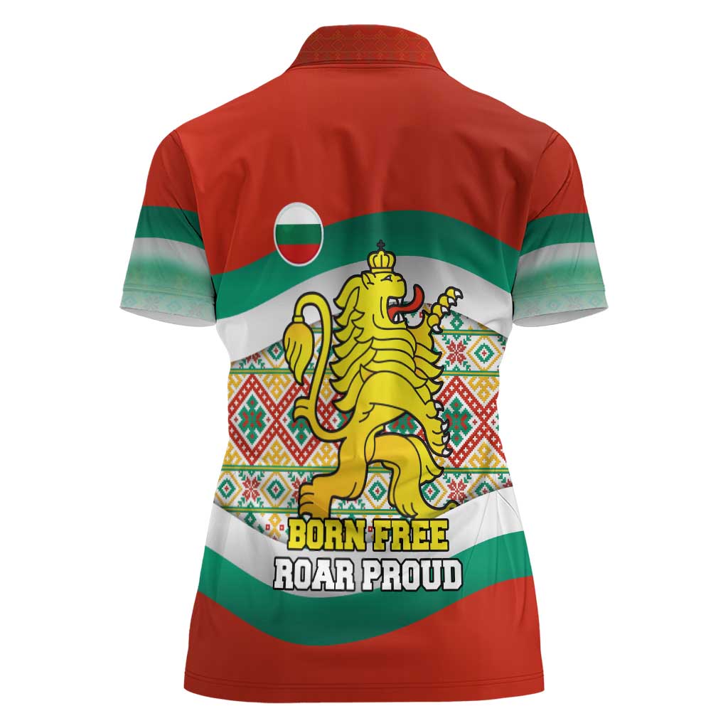 Bulgaria Lion Women Polo Shirt Tricolor Flag, Folk Pattern and Proud Motto