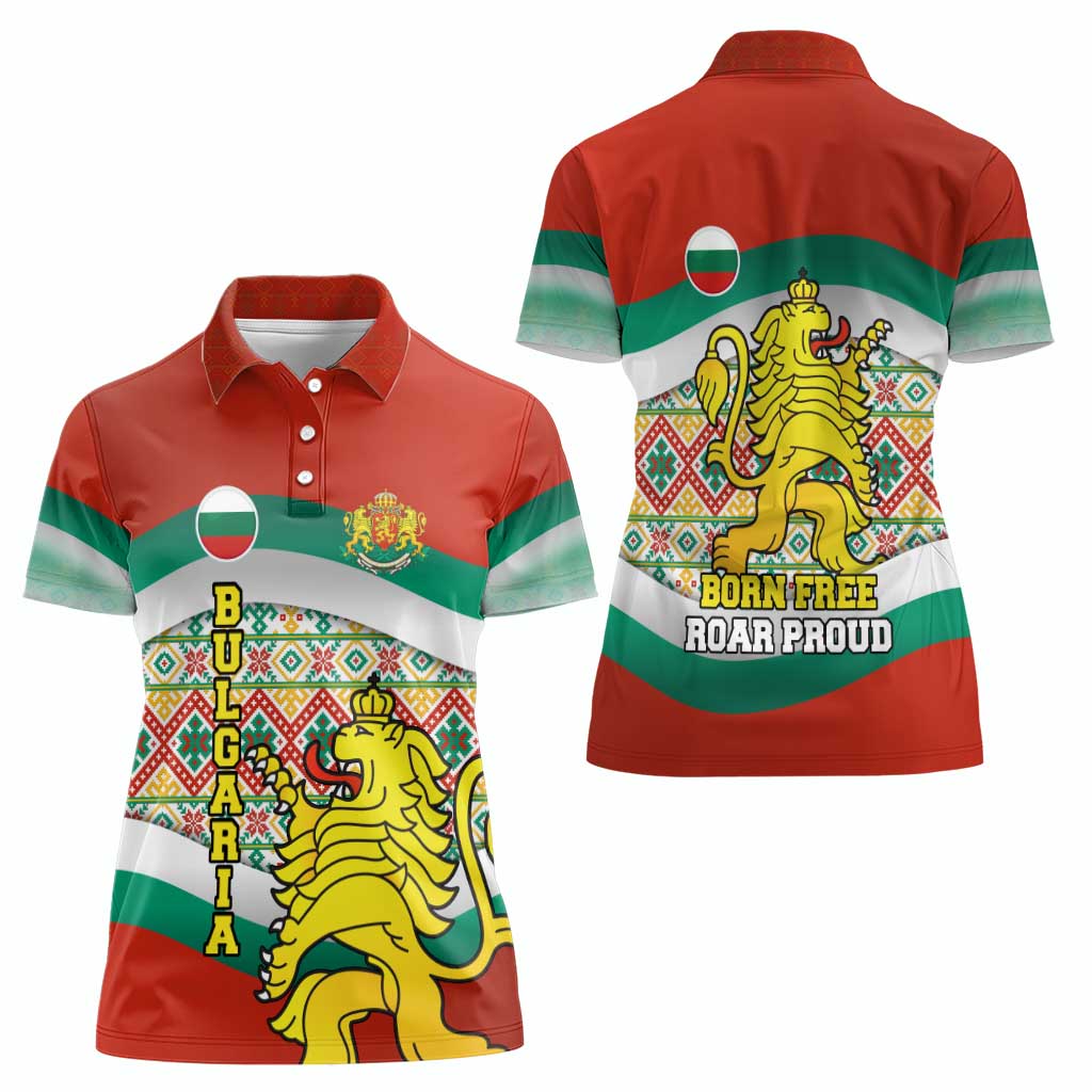 Bulgaria Lion Women Polo Shirt Tricolor Flag, Folk Pattern and Proud Motto