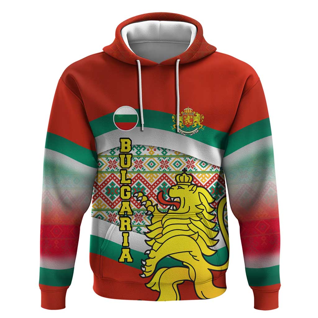 Bulgaria Lion Zip Hoodie Tricolor Flag, Folk Pattern and Proud Motto