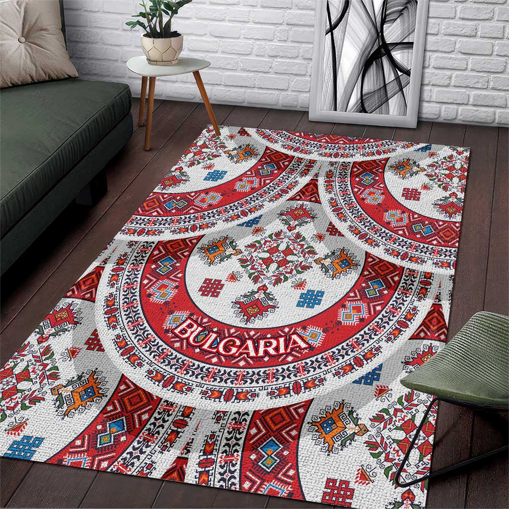 Bulgaria Folk Art Area Rug with Traditional Embroidery and Floral Motifs