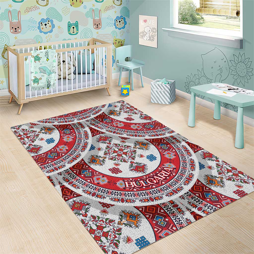 Bulgaria Folk Art Area Rug with Traditional Embroidery and Floral Motifs